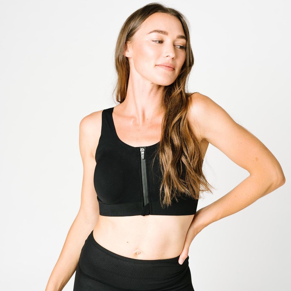 ZYIA BLACK FRONT ZIPPER ACCESS BRA
